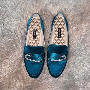 Nine West Satin Teal Decorative Safety Pin Loafers size 6M